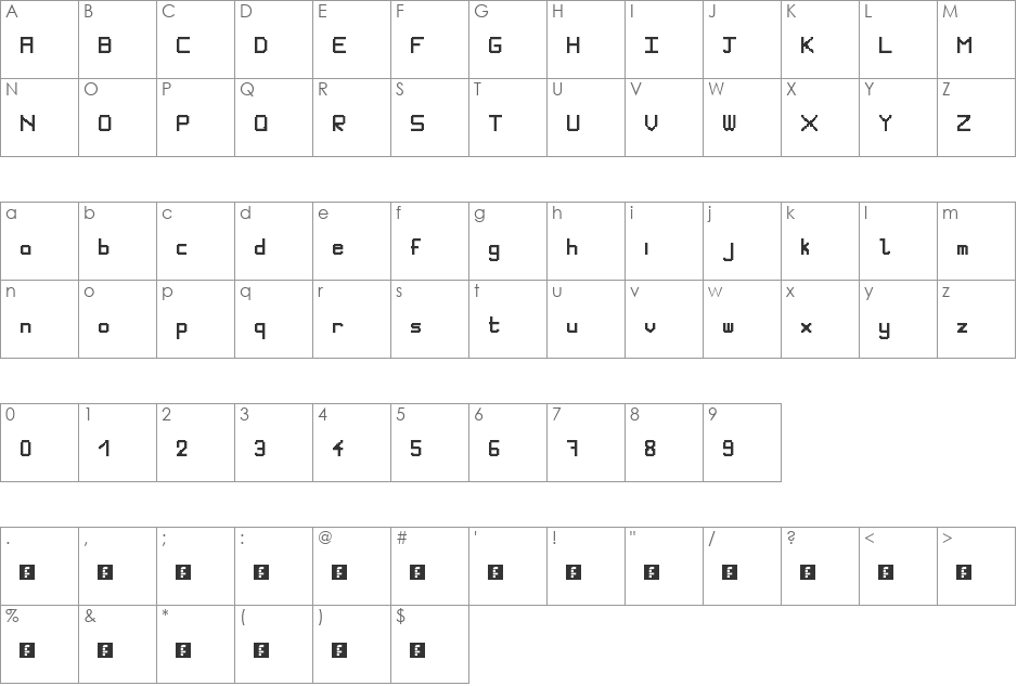 WLM Pixel Party White Fat font character map preview
