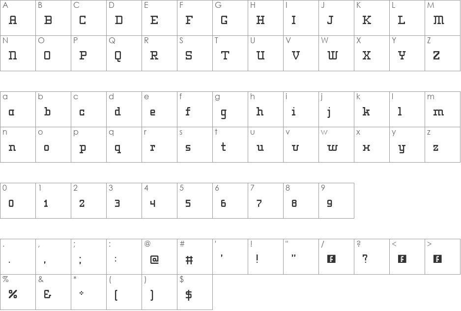 WLM Slab-Serif font character map preview