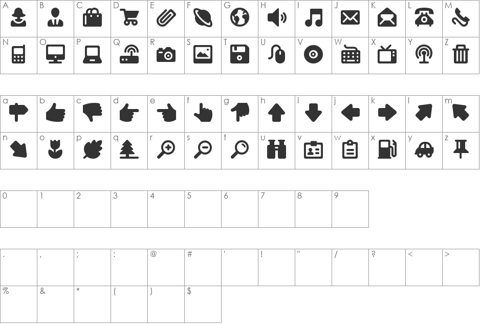 WLM-Happy-Icons font character map preview