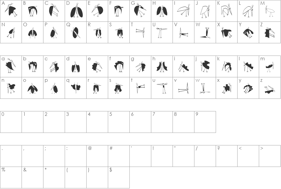 BirdsXtreme font character map preview