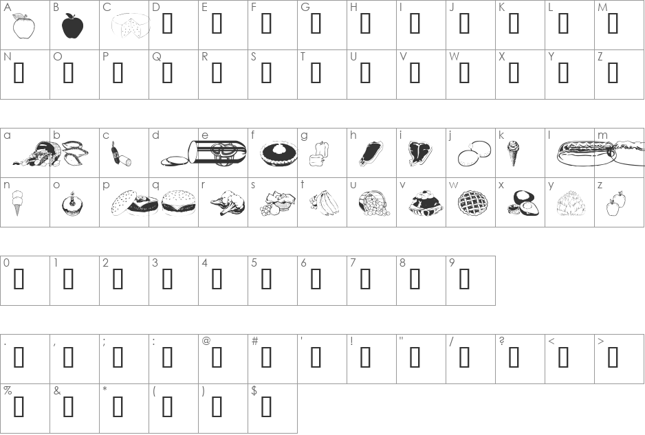 wmfood2 font character map preview