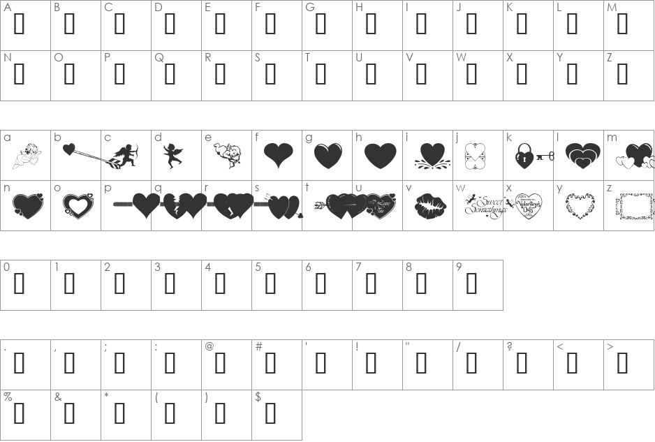 wmvalentine1 font character map preview