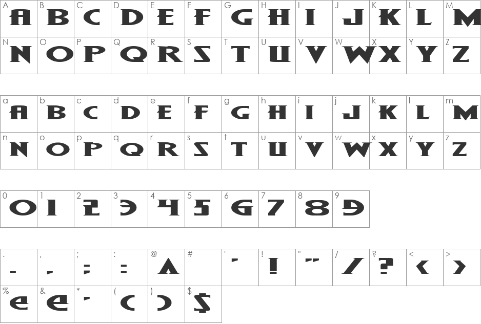 Wolf's Bane Expanded font character map preview