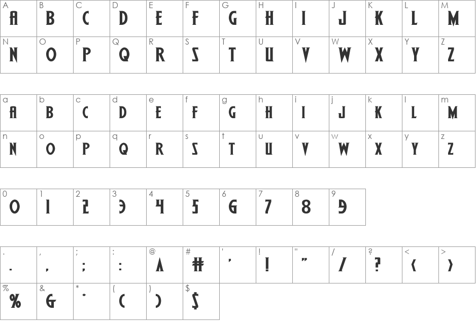 Wolf's Bane II Expanded font character map preview