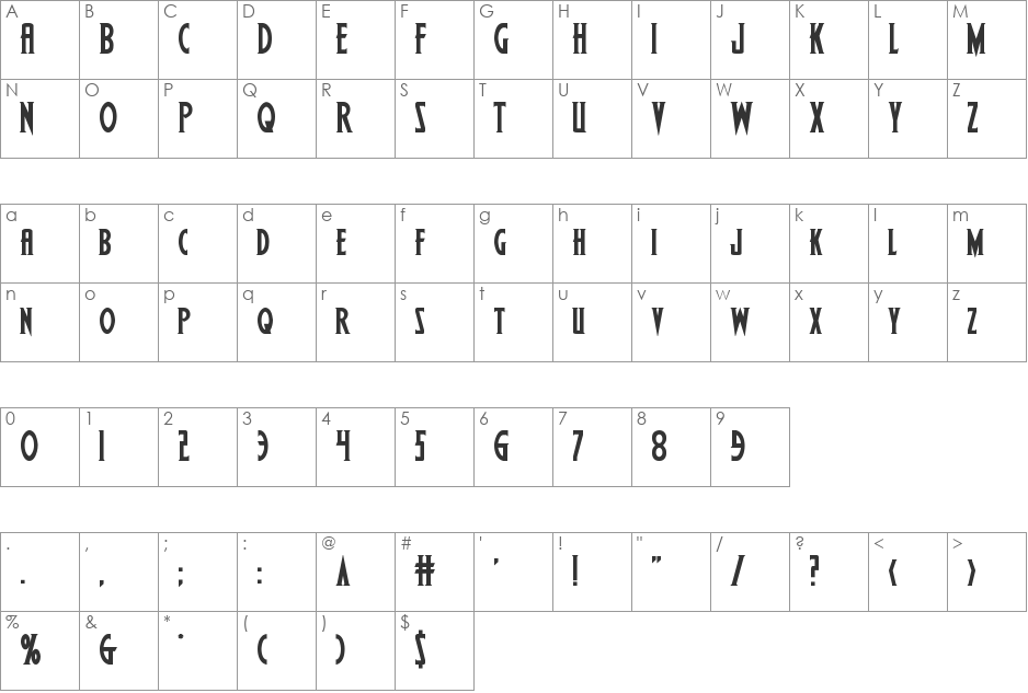 Wolf's Bane II Semi-Leftalic font character map preview
