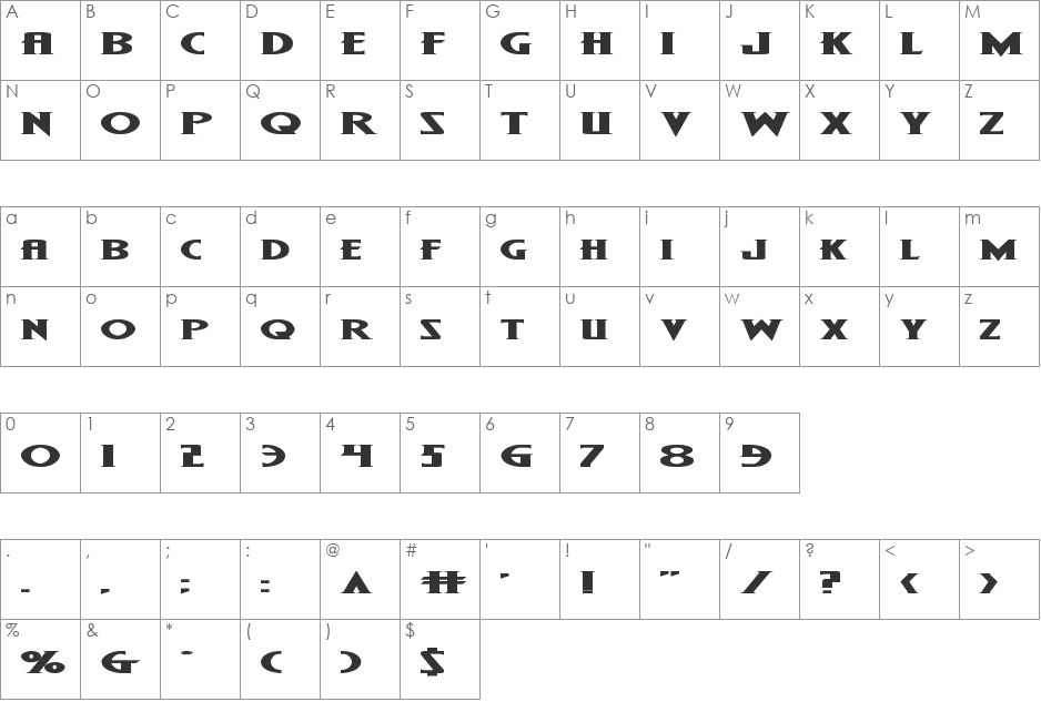 Wolf's Bane Super-Expand Semi-Italic font character map preview