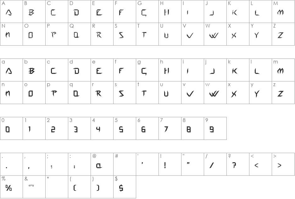 Wolverine's Pseudo font character map preview
