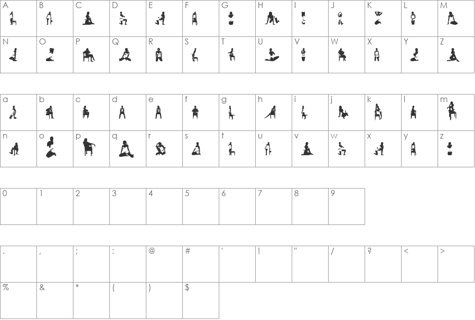WomanSilhouettes font character map preview
