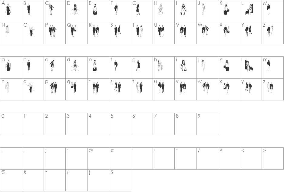 Women font character map preview