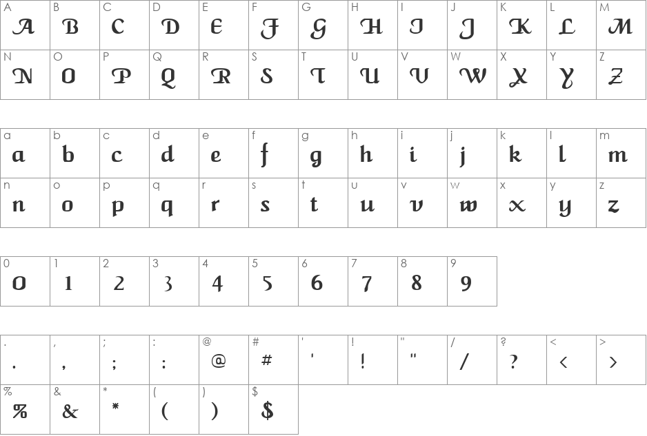 Wonder Danile font character map preview