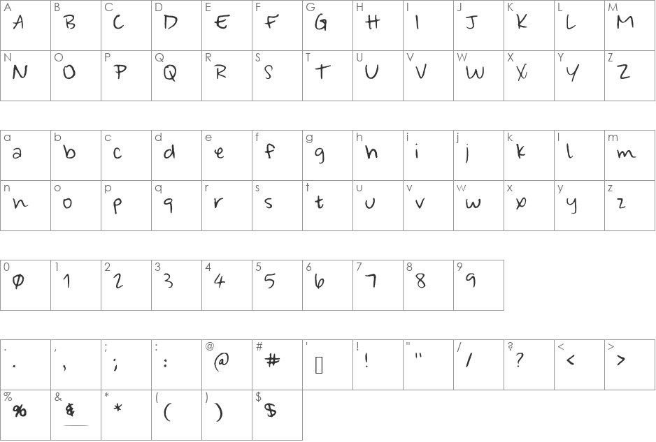 Wonderfully_Wandering font character map preview