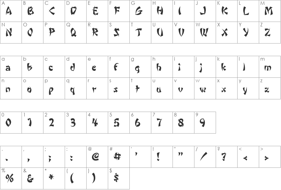 Wonton font character map preview