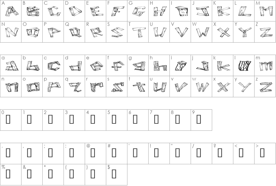 Wood 2 font character map preview