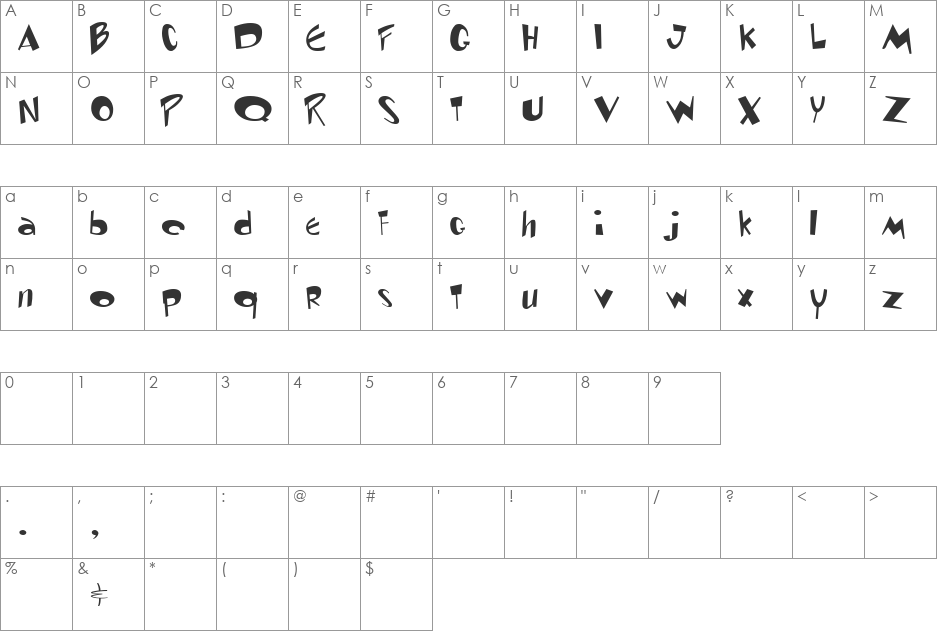 Wood Land font character map preview