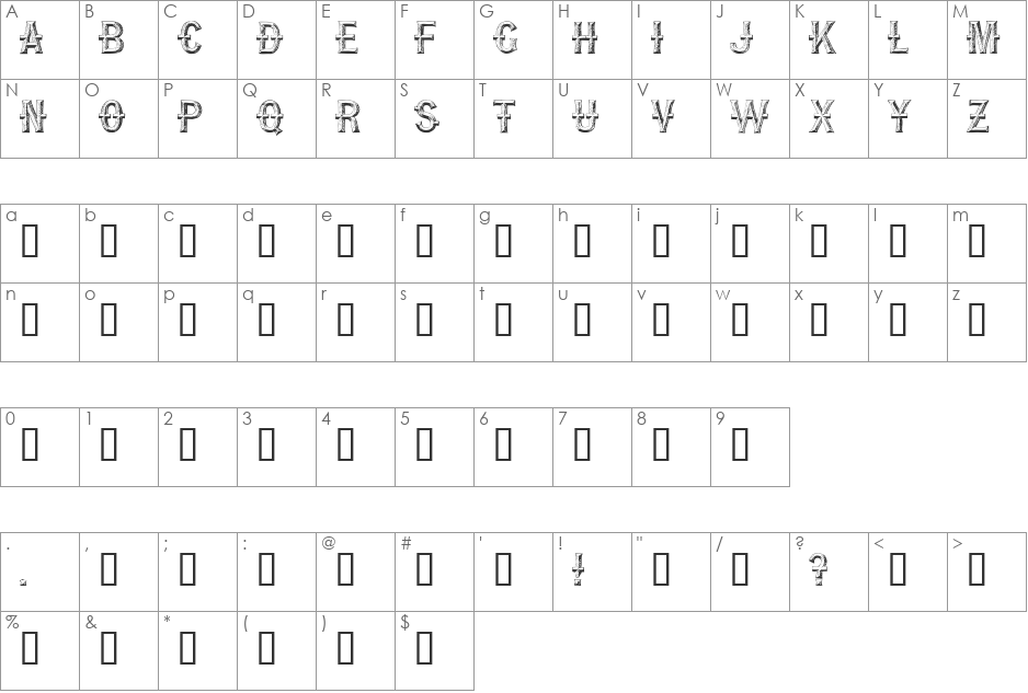 Wood Relief font character map preview