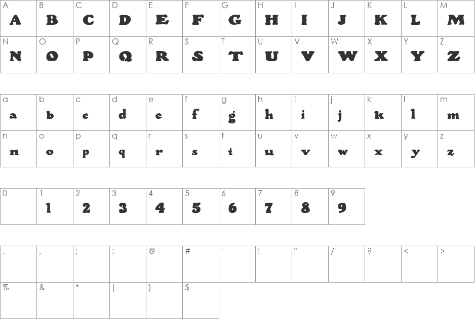 Wood Stevens Bold font character map preview