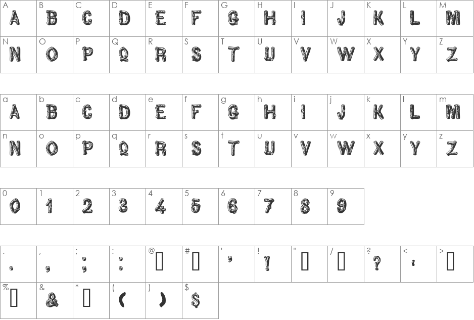 Woodbadge font character map preview