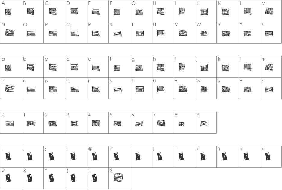 WoodblockCutter font character map preview