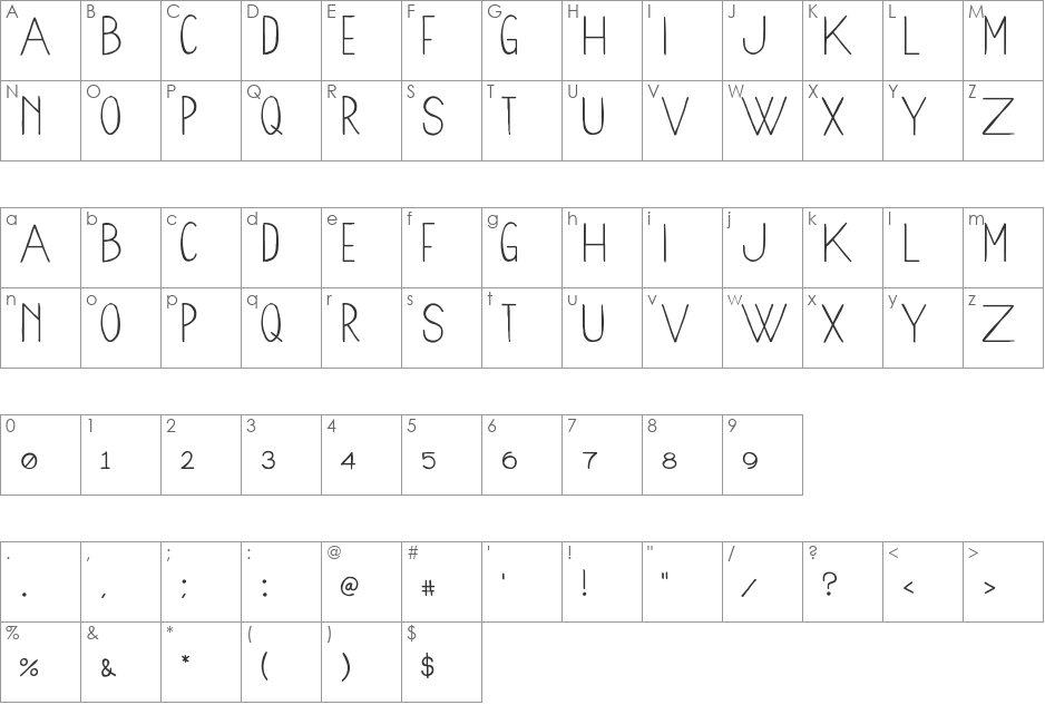 WoodCabin font character map preview