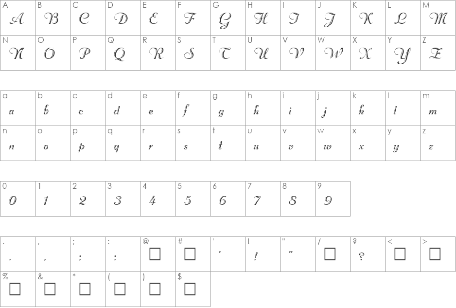 Woodcarver font character map preview