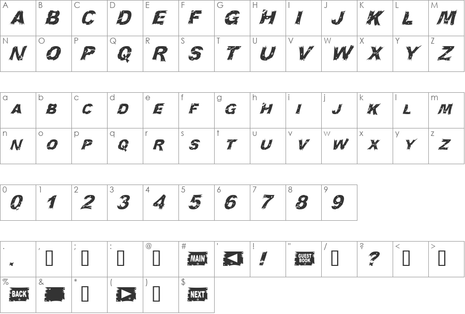 WoodCut font character map preview