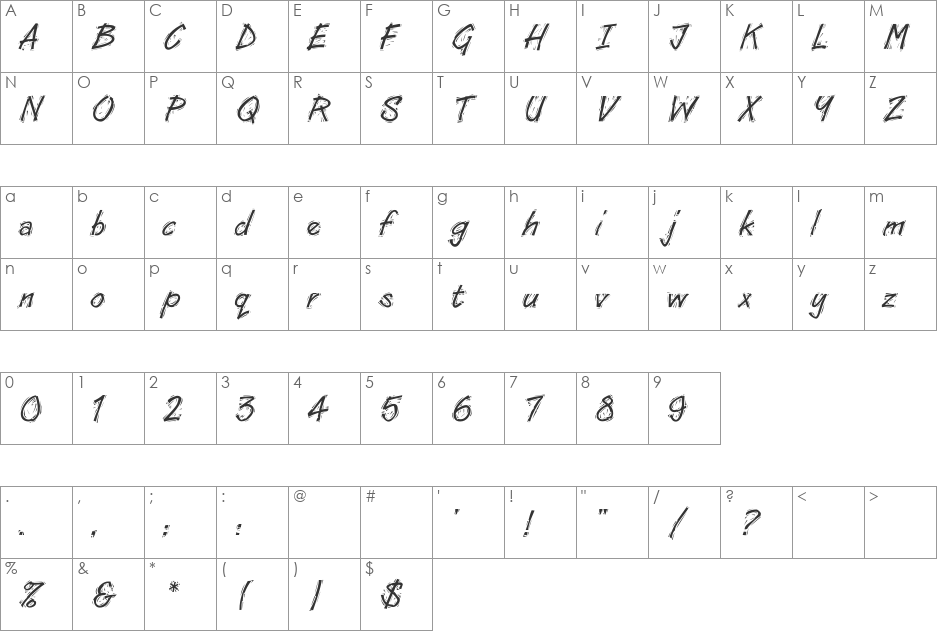 Woodcut font character map preview