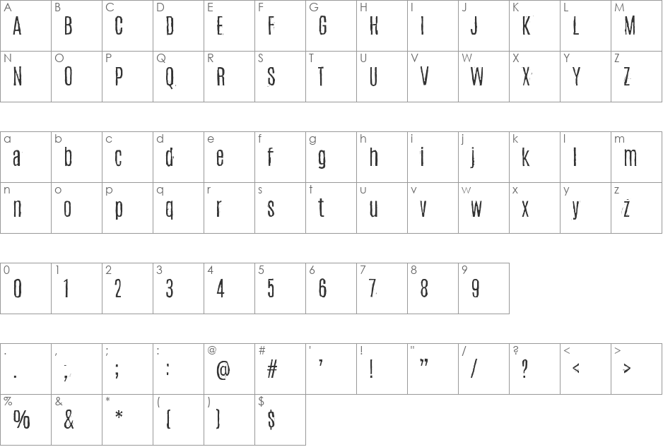 Woodcut font character map preview