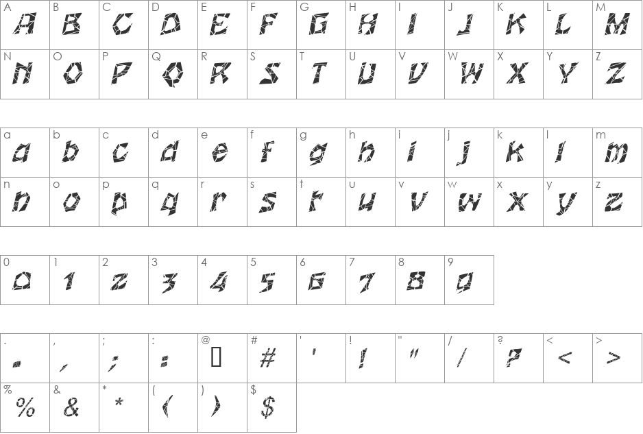 Woodcut-Cracked font character map preview