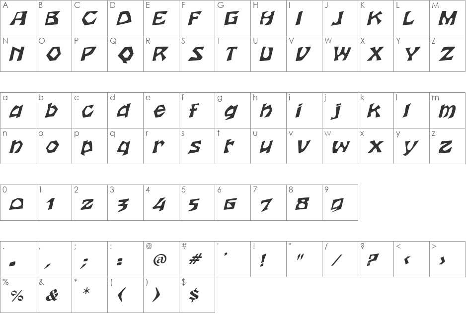 Woodcut-Extended font character map preview