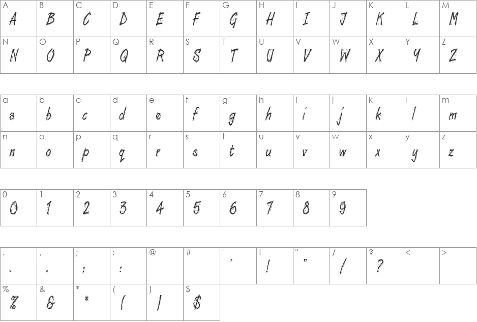 WoodcutCondensed font character map preview