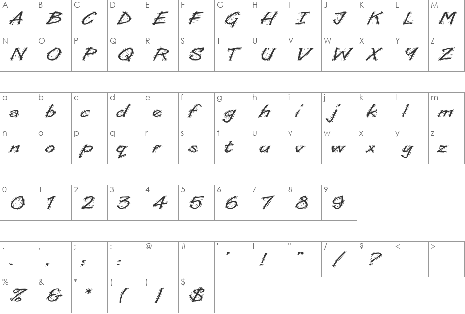 WoodcutExtended font character map preview