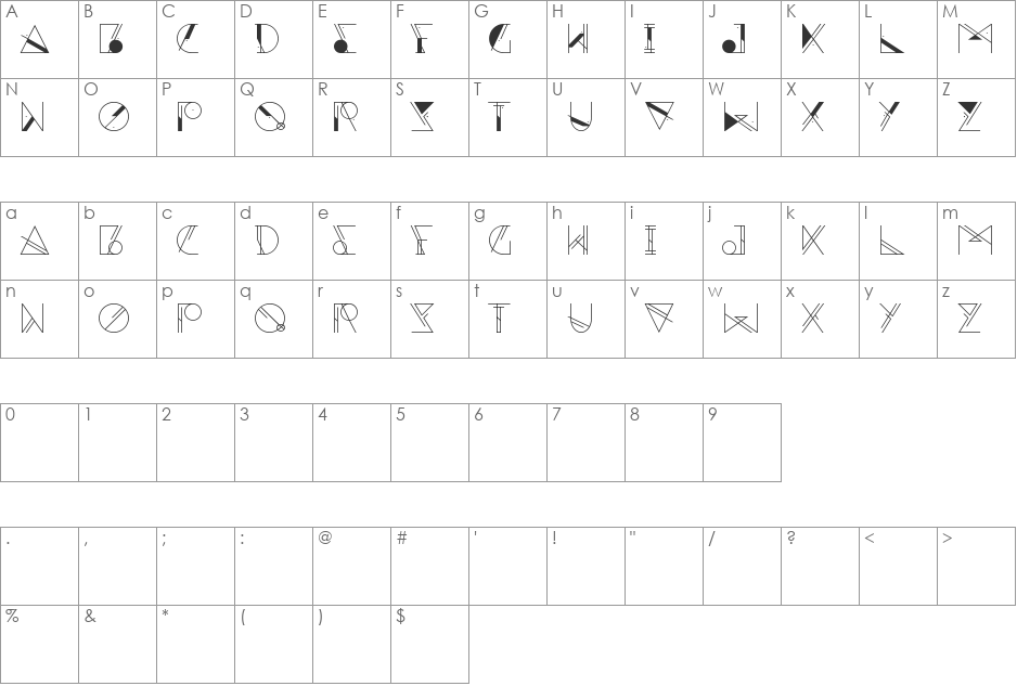Aesthetika font character map preview