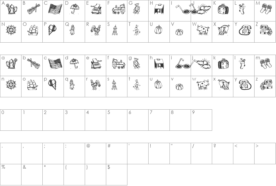WoodcutsOne font character map preview