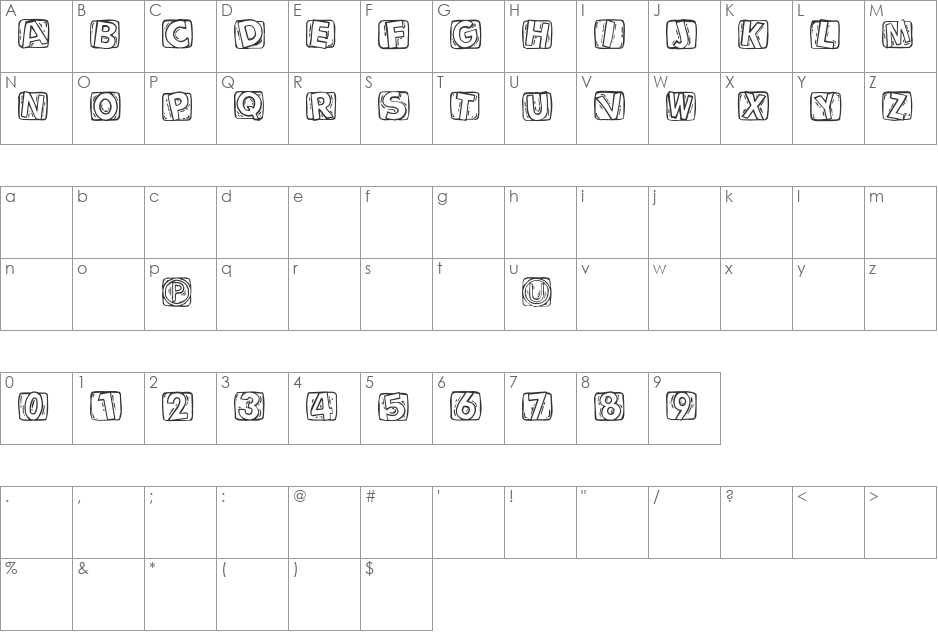 WoodcuttedCaps font character map preview