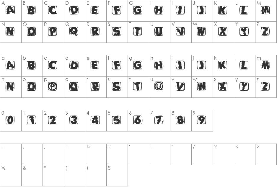 WoodcuttedCapsBlack font character map preview