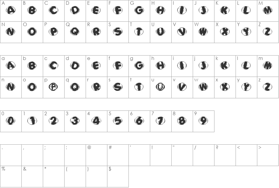 WoodcuttedCapsBlackFS font character map preview