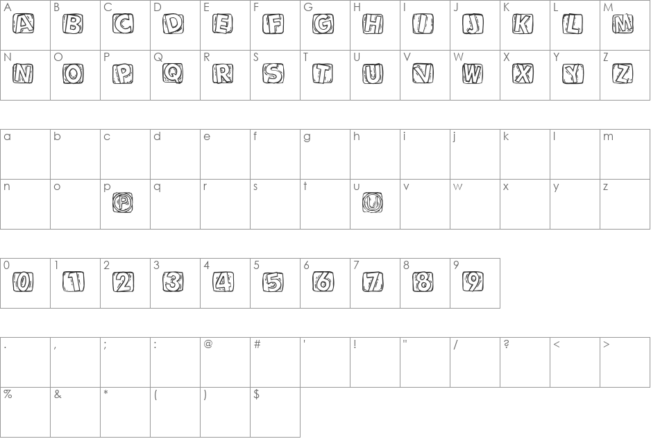 WoodcuttedCapsInvers font character map preview