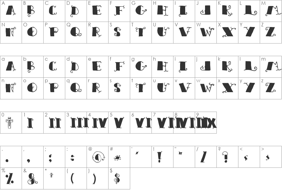 Woodcutter Amor de Madre font character map preview