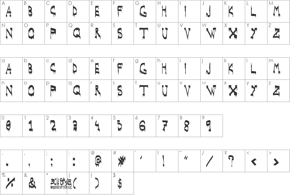 WOODCUTTER BCN Style font character map preview