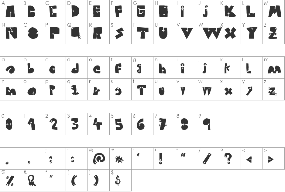 WOODCUTTER CROSS font character map preview