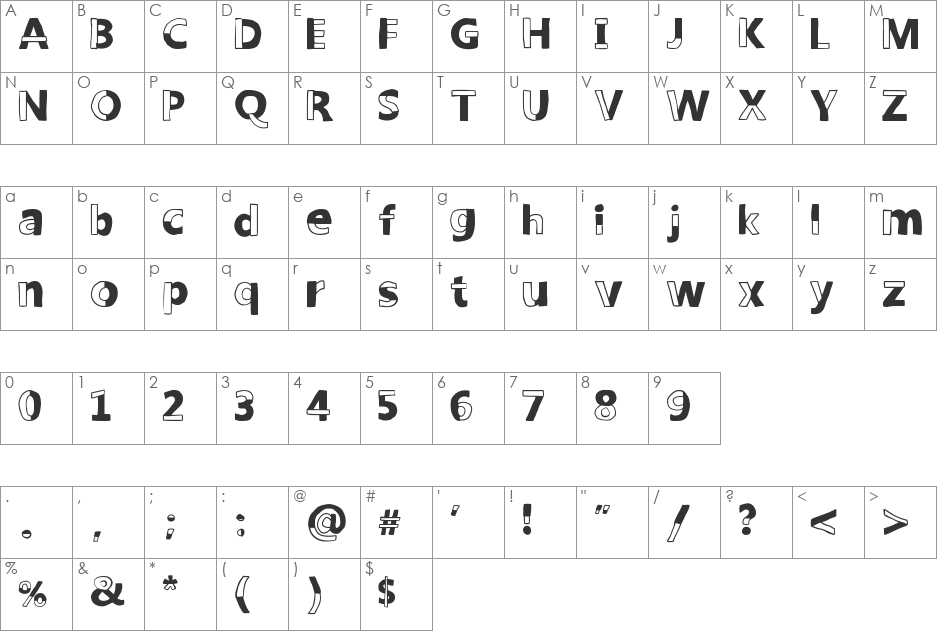 woodcutter DELICADA font character map preview