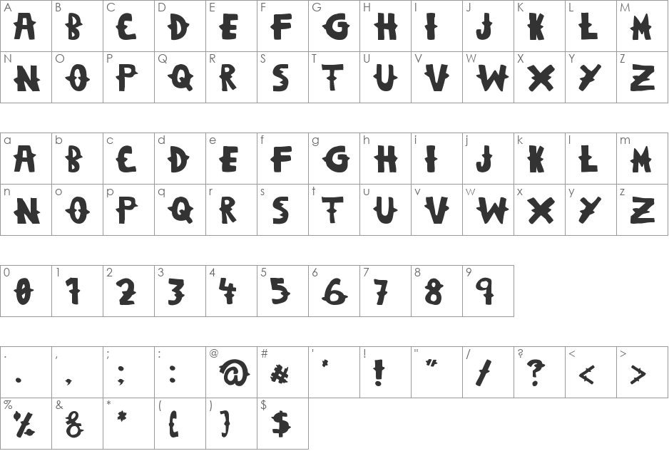 Woodcutter Dramatica font character map preview