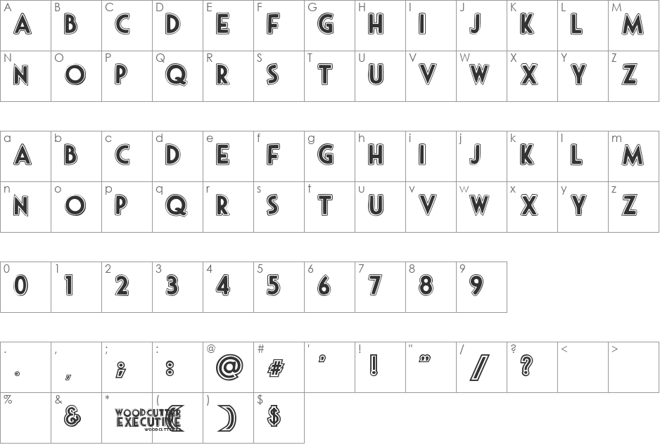woodcutter executive font character map preview