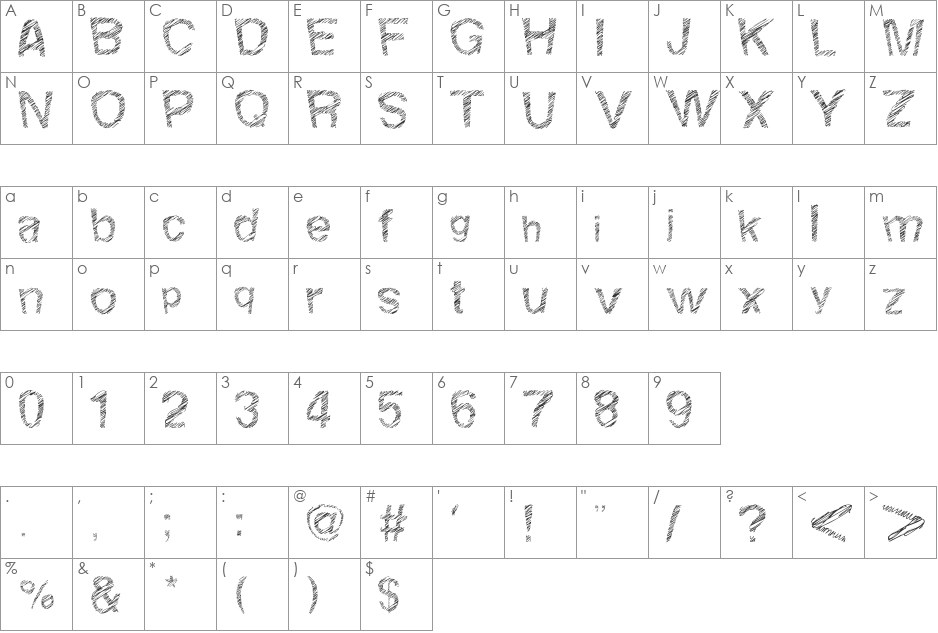 Woodcutter Fine Scketch font character map preview