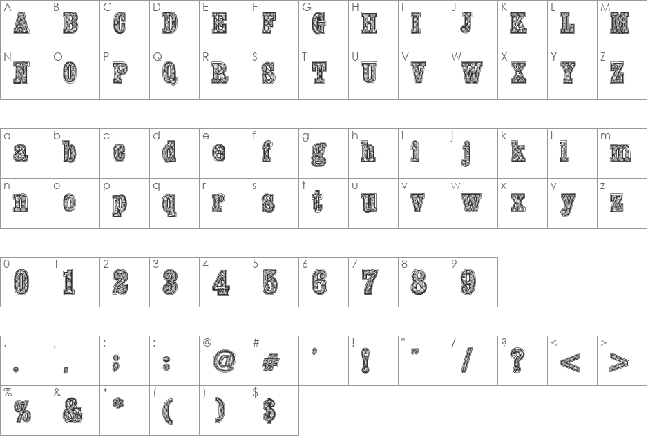 woodcutterana font character map preview