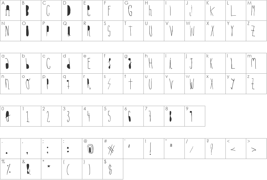 woodcutter hand light font character map preview
