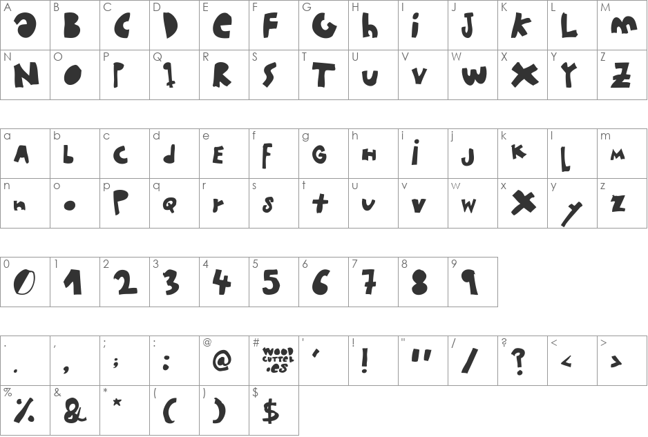 woodcutter MMXII font character map preview