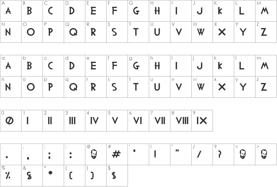 Woodcutter MMXV font character map preview