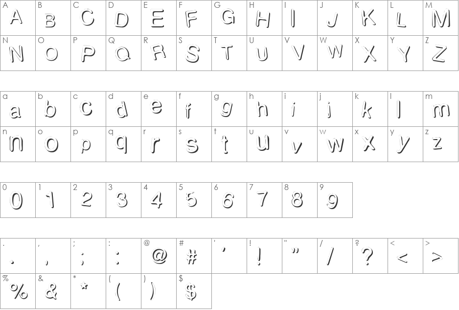 WOODCUTTER SUTIL SHADOW font character map preview