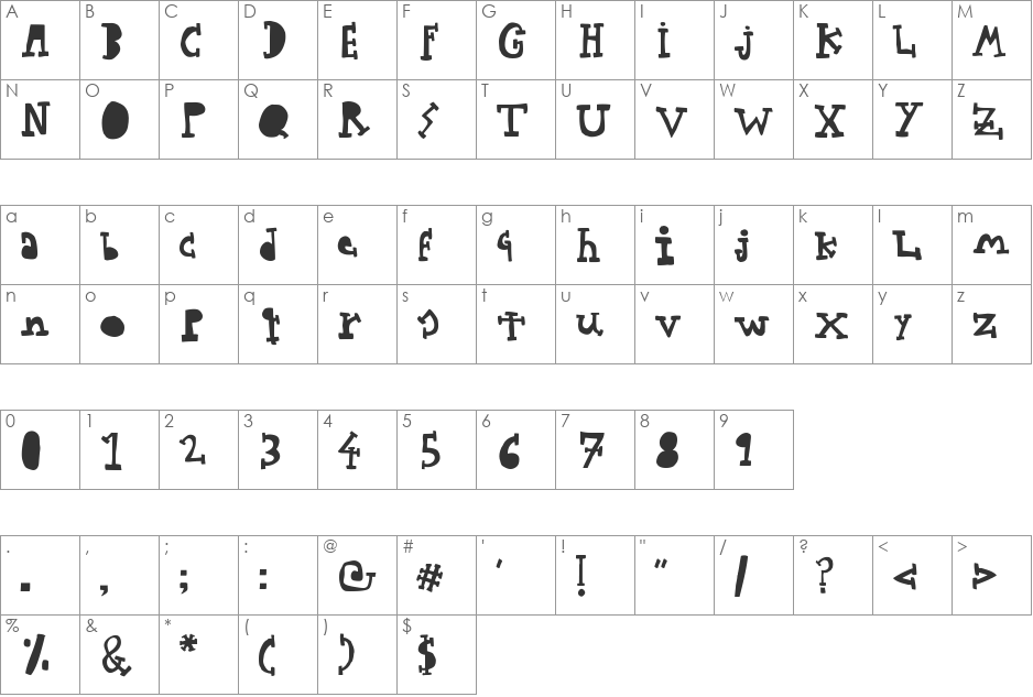 woodcutter TYPEWRITTER font character map preview
